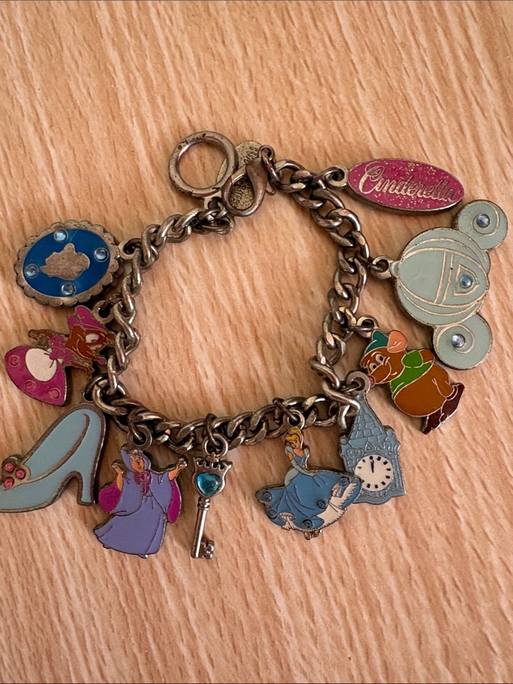 Cinderella Themed Charm Bracelet - Blue, Pink, Green Charms